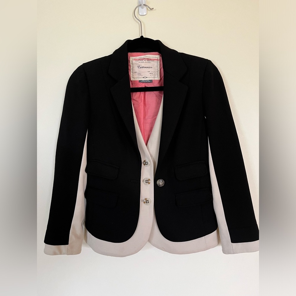 Women’s Anthropologie Cartonnier Sans Collar Blazer black & cream size 0